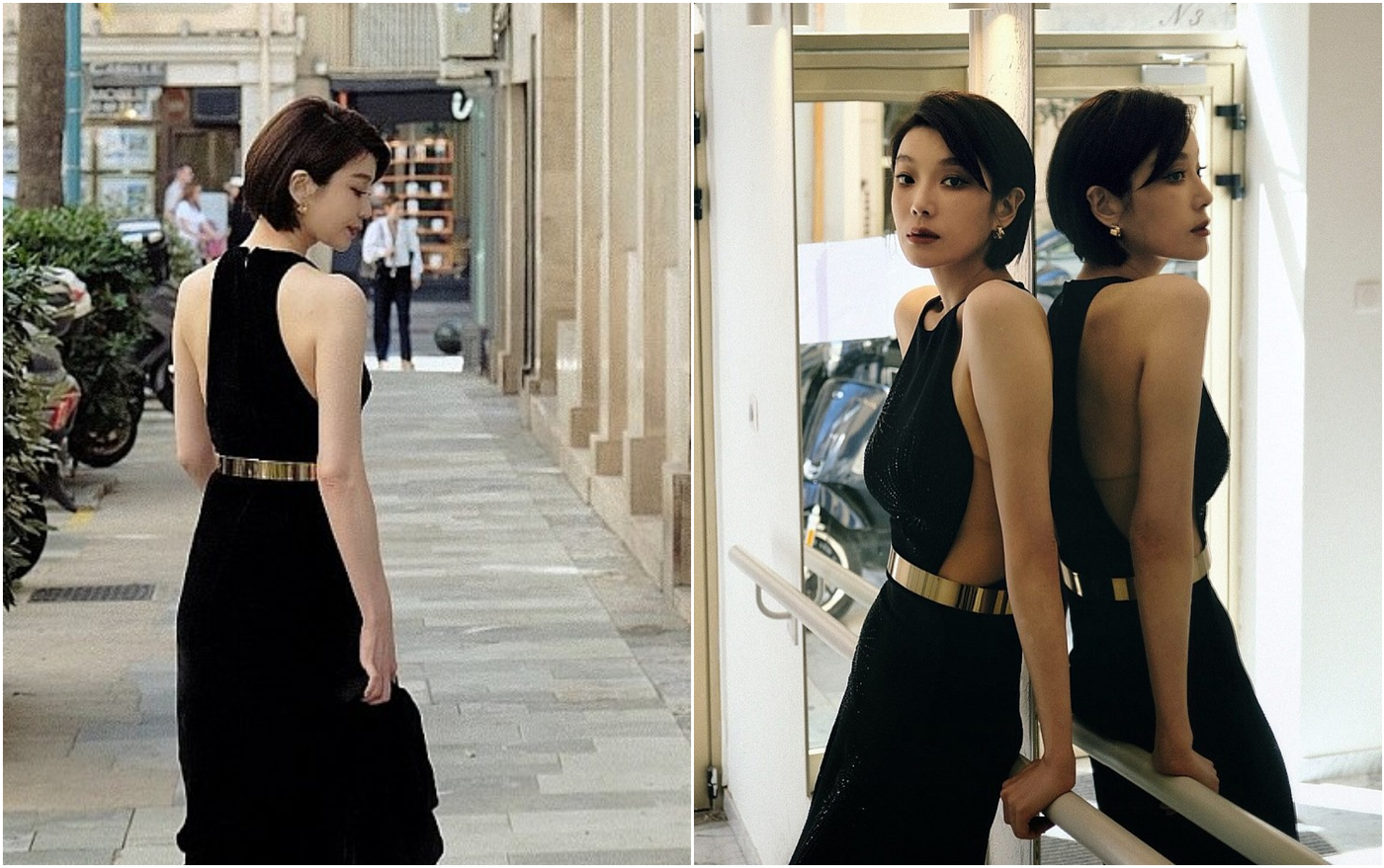 蔡淑臻身穿黑色禮服坐在地毯上拍攝形象照